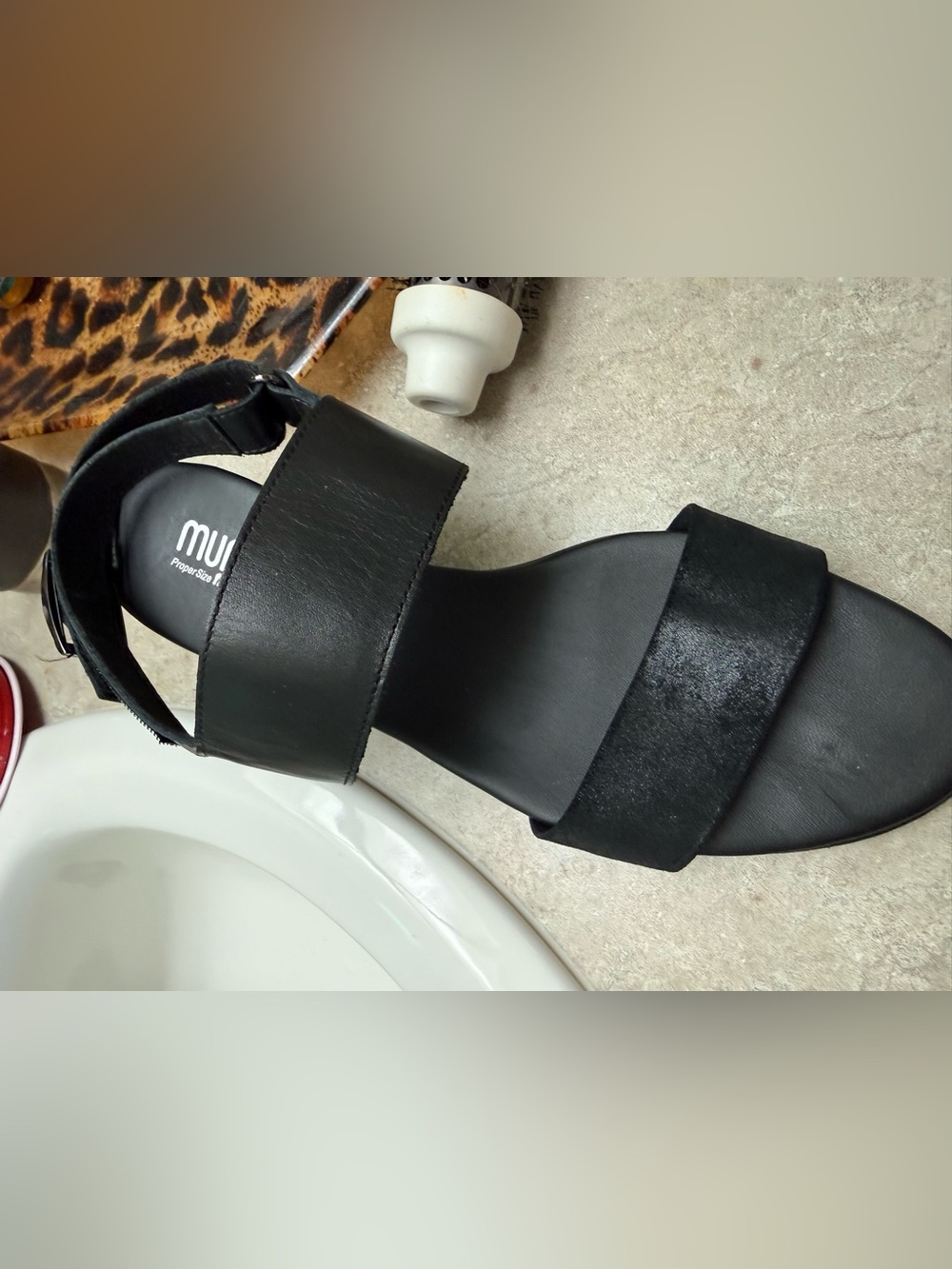 Munro Black Platform Two-Band Sandal with Ankle Buckle